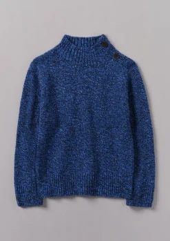 Button Shoulder Marled Donegal Wool Sweater