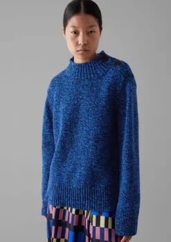 Button Shoulder Marled Donegal Wool Sweater