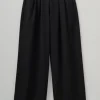 Corinne Wool Cotton Herringbone Wide Leg Trousers