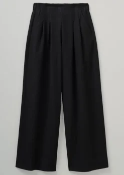 Corinne Wool Cotton Herringbone Wide Leg Trousers