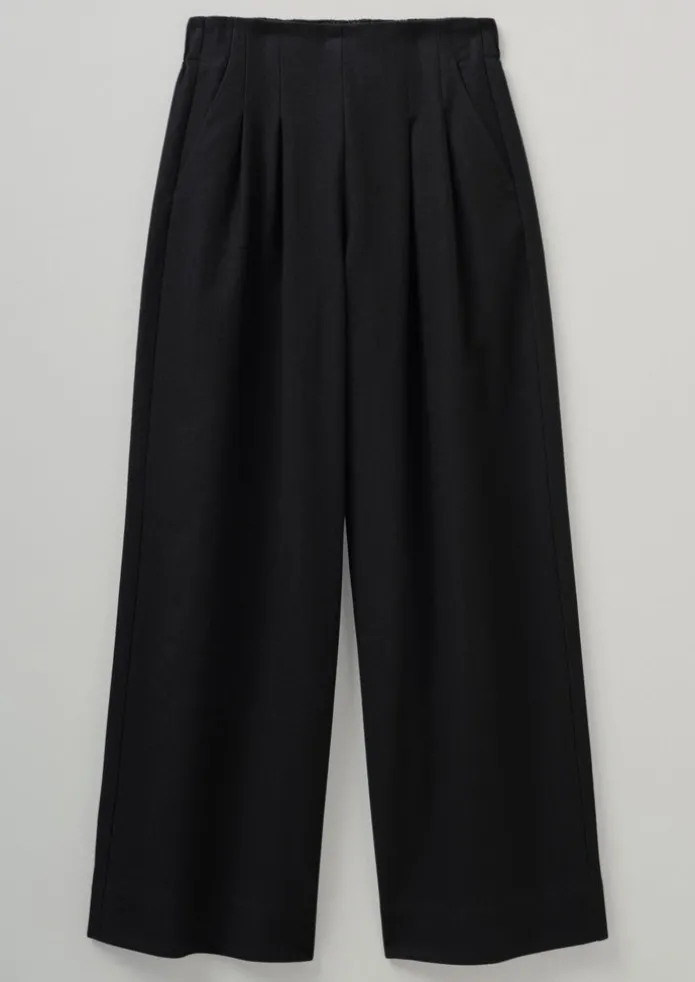 Corinne Wool Cotton Herringbone Wide Leg Trousers