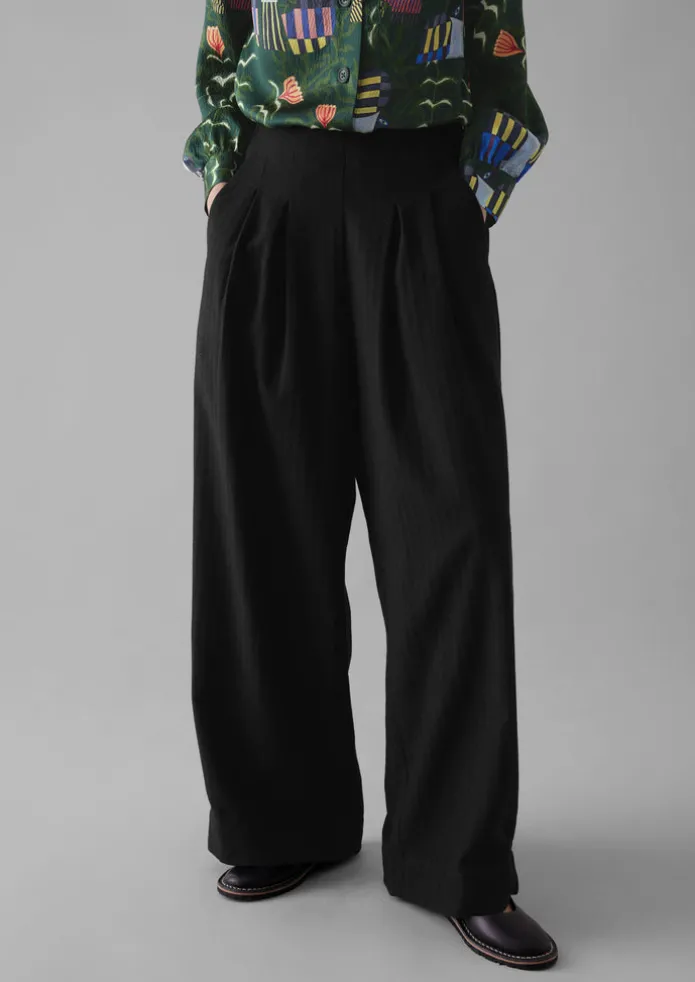 Corinne Wool Cotton Herringbone Wide Leg Trousers
