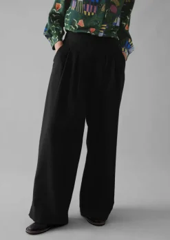 Corinne Wool Cotton Herringbone Wide Leg Trousers