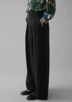 Corinne Wool Cotton Herringbone Wide Leg Trousers