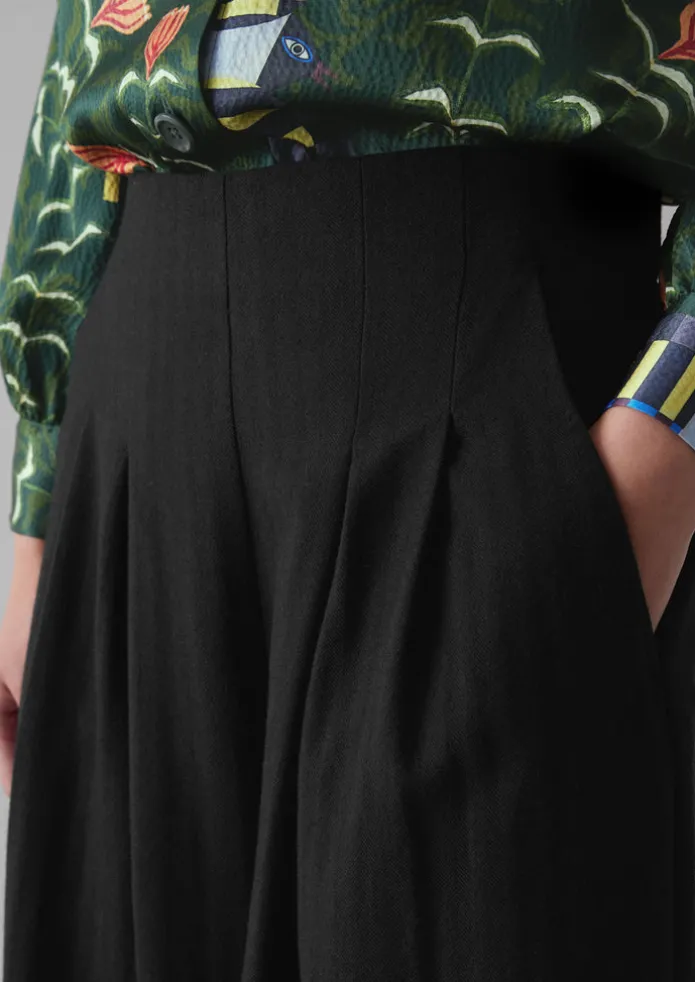 Corinne Wool Cotton Herringbone Wide Leg Trousers