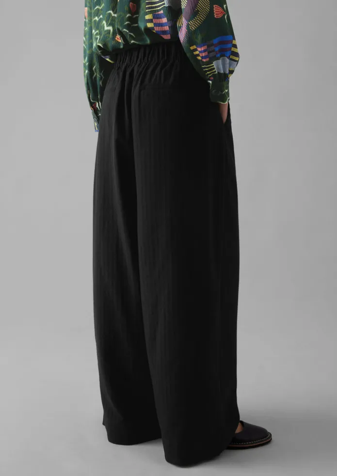 Corinne Wool Cotton Herringbone Wide Leg Trousers