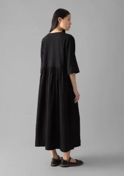 Crinkled Cotton V-Neck Dress