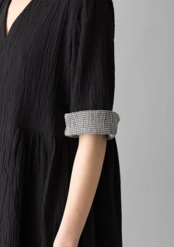 Crinkled Cotton V-Neck Dress