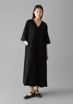 Crinkled Cotton V-Neck Dress