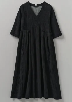 Crinkled Cotton V-Neck Dress