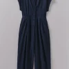 Cross Front Indigo Twill Jumpsuit