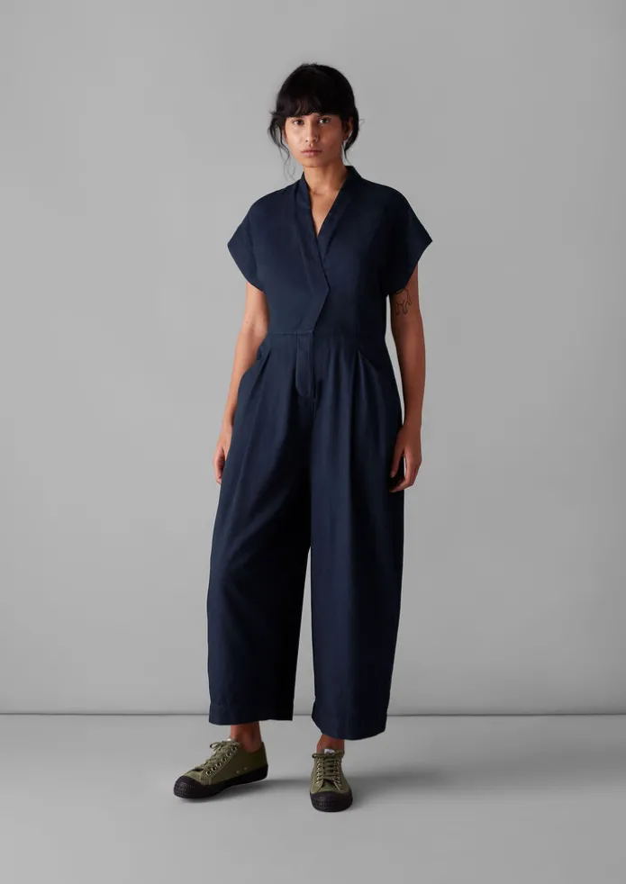 Cross Front Indigo Twill Jumpsuit