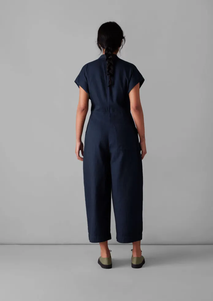Cross Front Indigo Twill Jumpsuit