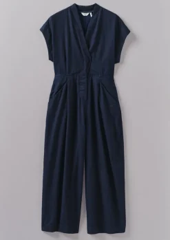 Cross Front Indigo Twill Jumpsuit