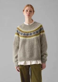 Fair Isle Yoke Mohair Blend Easy Sweater