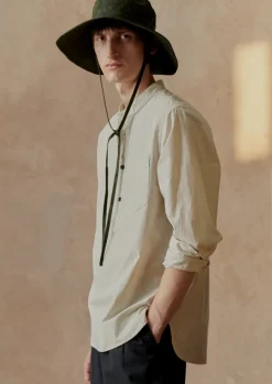 Grandad Collar Stripe Pullover Shirt