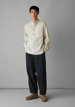 Grandad Collar Stripe Pullover Shirt