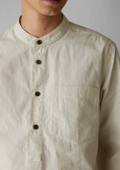 Grandad Collar Stripe Pullover Shirt