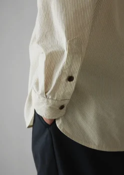 Grandad Collar Stripe Pullover Shirt