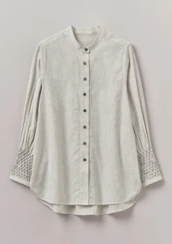 Hand Smocked Stripe Cotton Linen Shirt