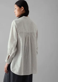 Hand Smocked Stripe Cotton Linen Shirt