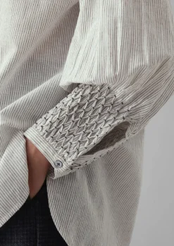 Hand Smocked Stripe Cotton Linen Shirt