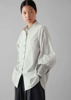Hand Smocked Stripe Cotton Linen Shirt
