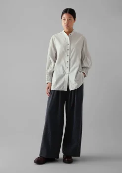 Hand Smocked Stripe Cotton Linen Shirt