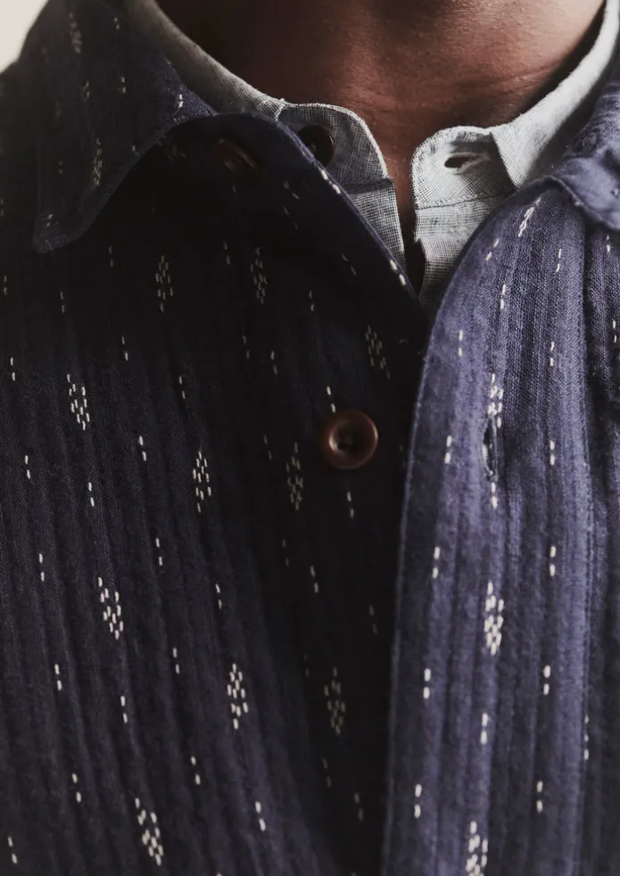 Indigo Running Stitch Overshirt