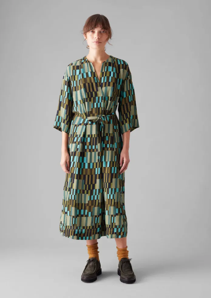 Irregular Check Print Tie Front Dress