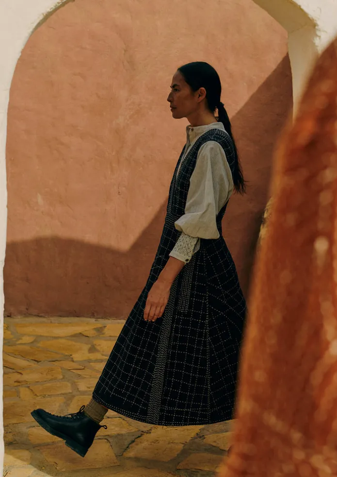 Kantha Stitched Wrap Pinafore Dress