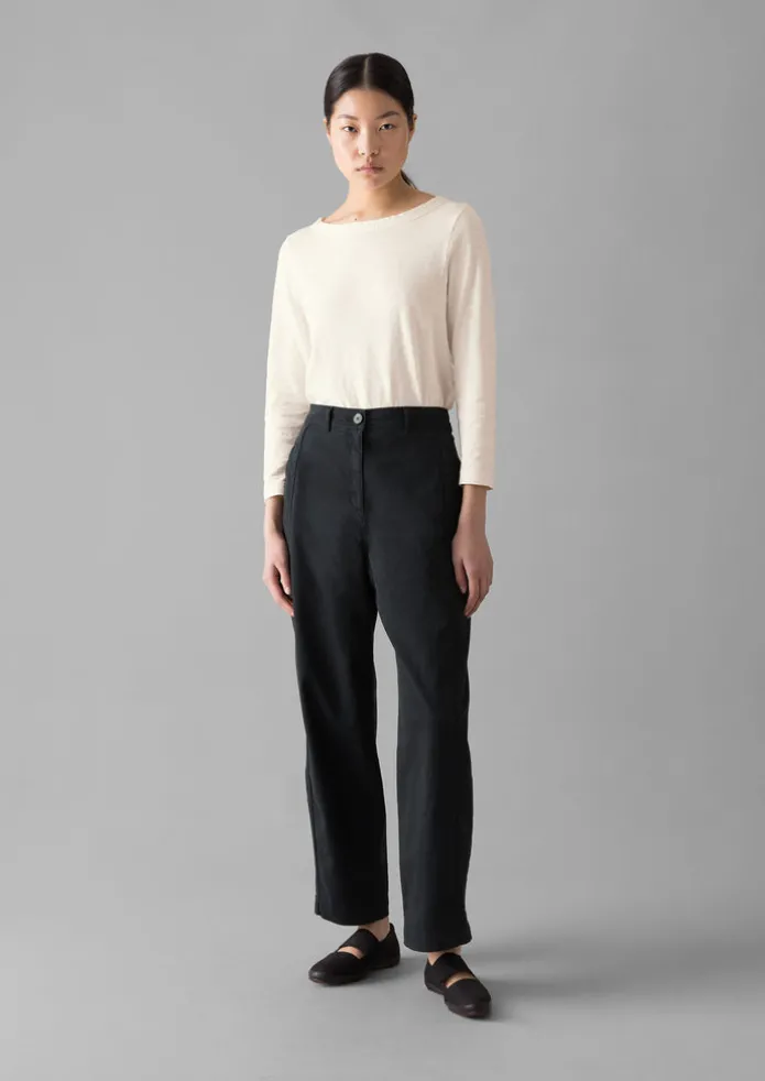 Kathe Flat Front Cotton Twill Trousers