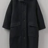 Navy Wool Hooded Coat