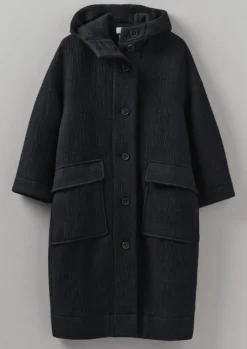 Navy Wool Hooded Coat