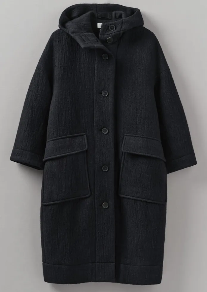 Navy Wool Hooded Coat