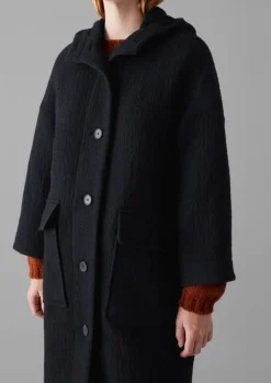 Navy Wool Hooded Coat