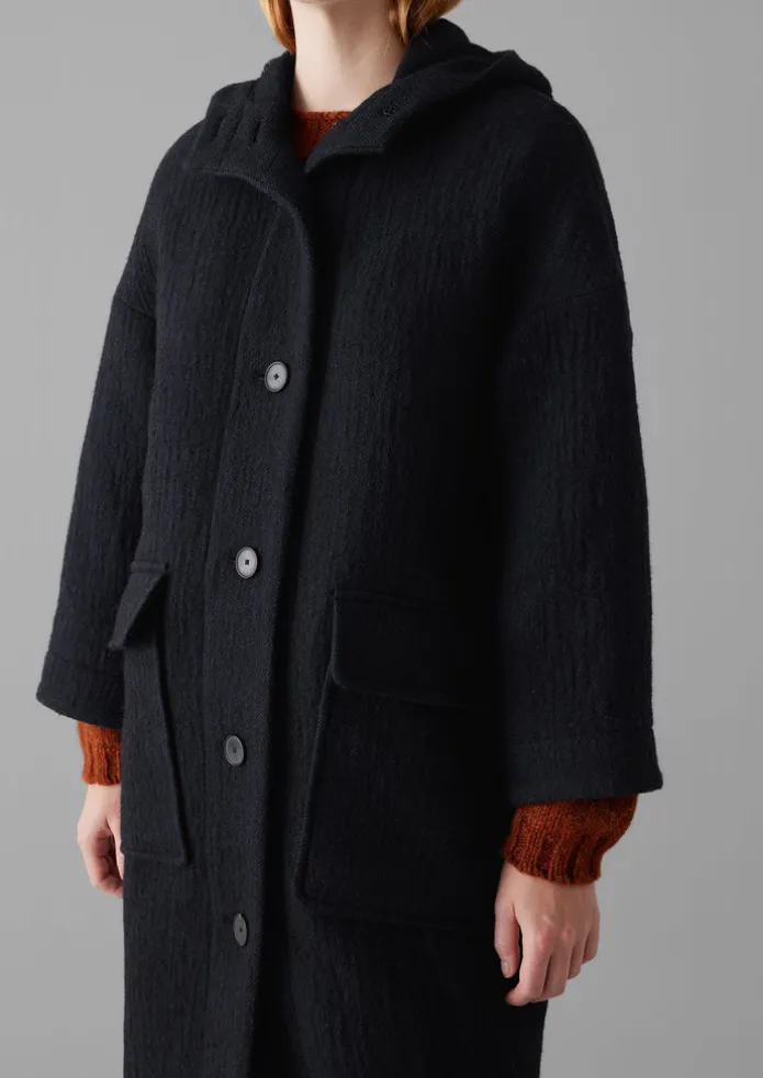 Navy Wool Hooded Coat