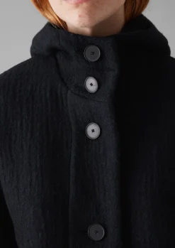 Navy Wool Hooded Coat