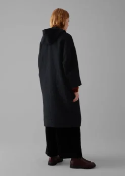 Navy Wool Hooded Coat
