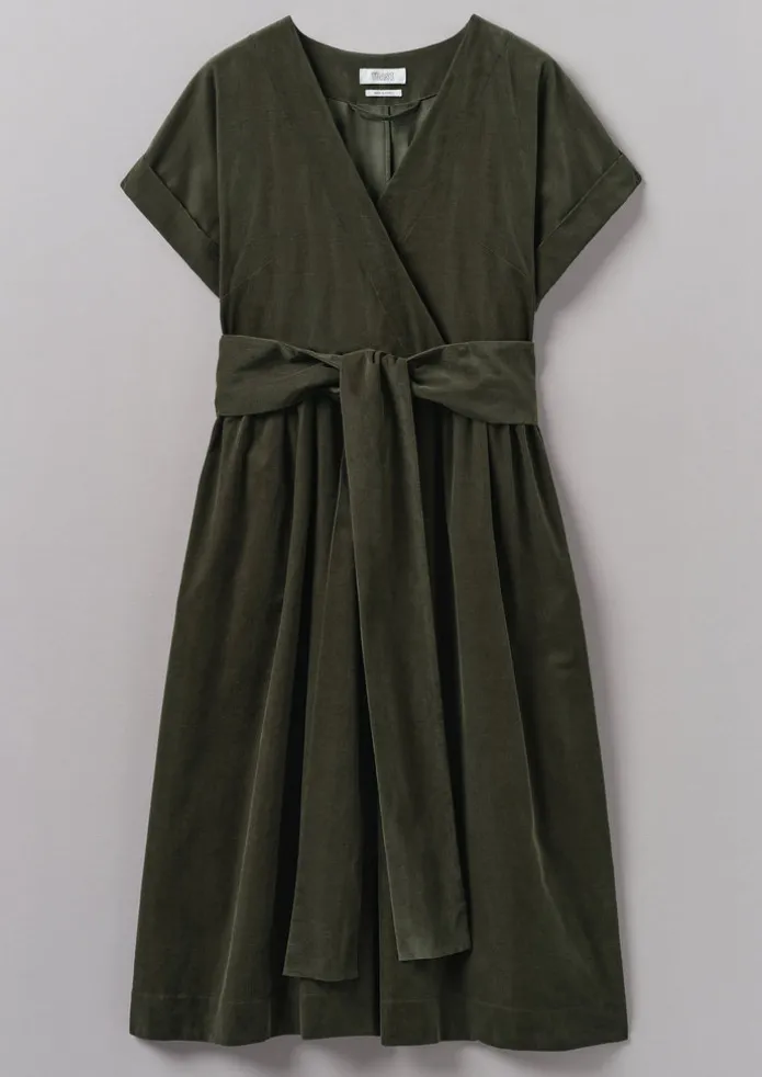 Organic Needlecord Wrap Front Dress