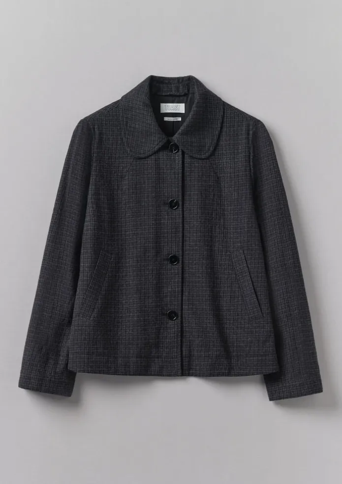 Seersucker Check Round Collar Jacket