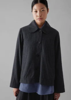 Seersucker Check Round Collar Jacket