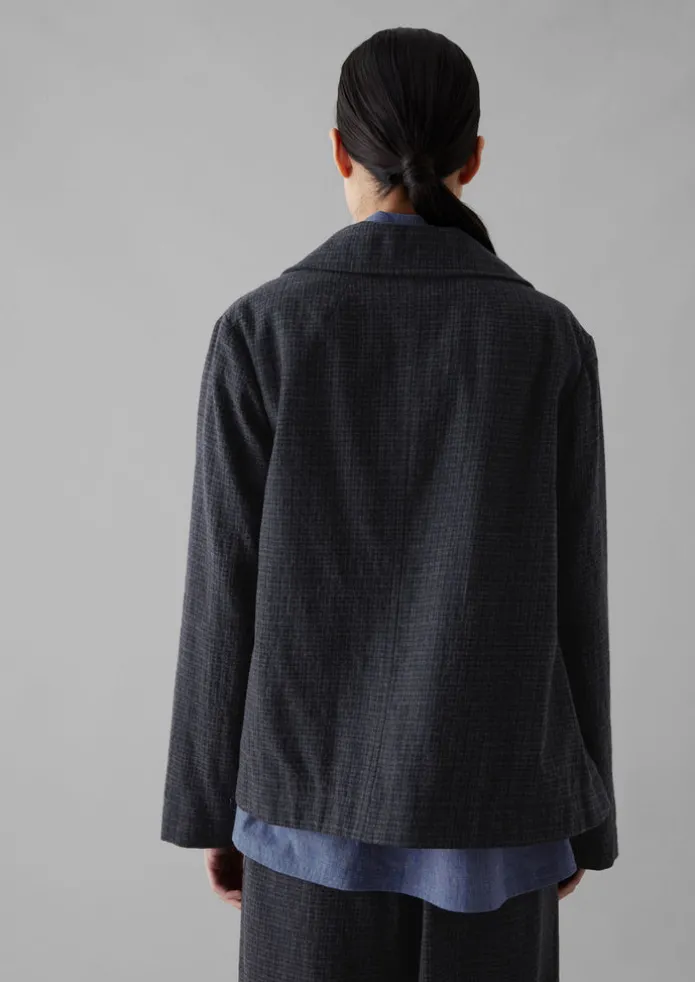 Seersucker Check Round Collar Jacket