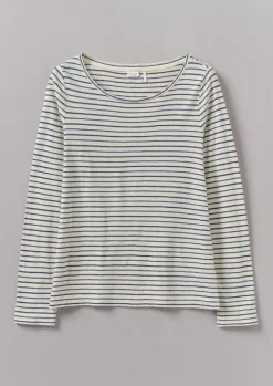 Stripe Cotton Open Neck Tee