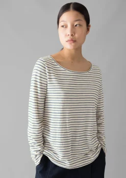 Stripe Cotton Open Neck Tee