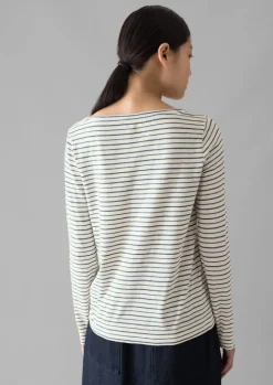 Stripe Cotton Open Neck Tee