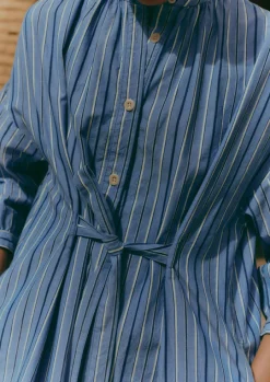 Stripe Poplin Gathered Dress