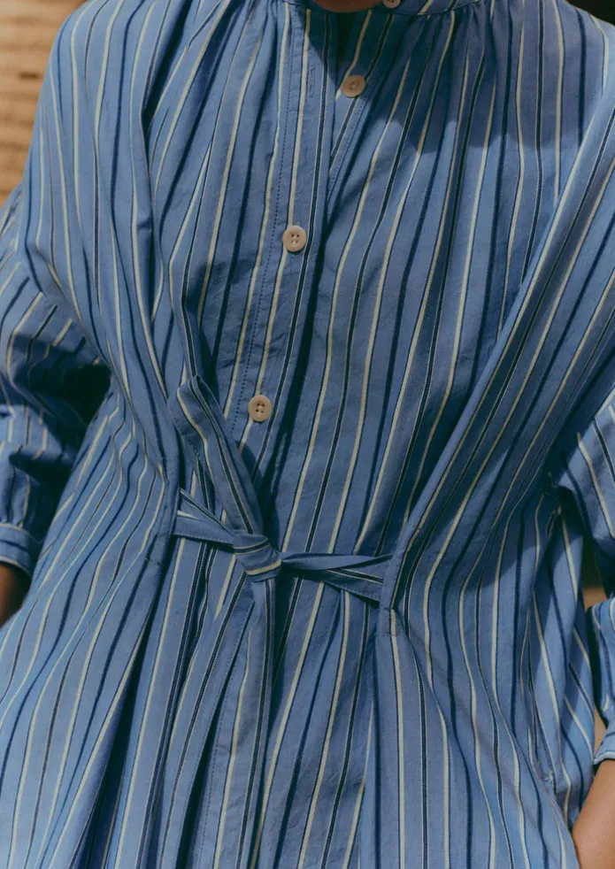 Stripe Poplin Gathered Dress