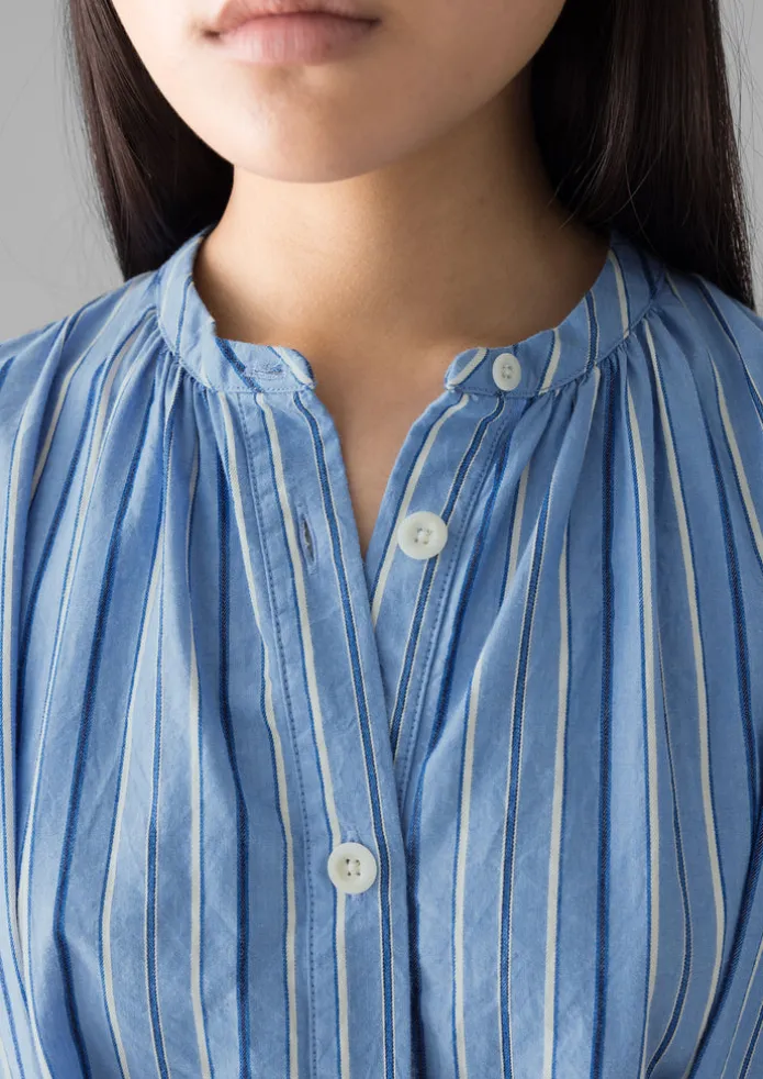 Stripe Poplin Gathered Dress