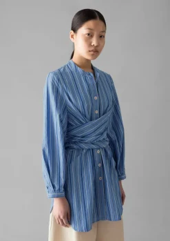 Stripe Poplin Wrap Front Shirt